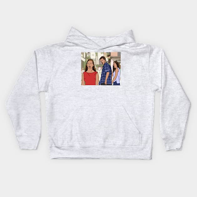 Distracted Boyfriend Meme Kids Hoodie by ellenhenryart